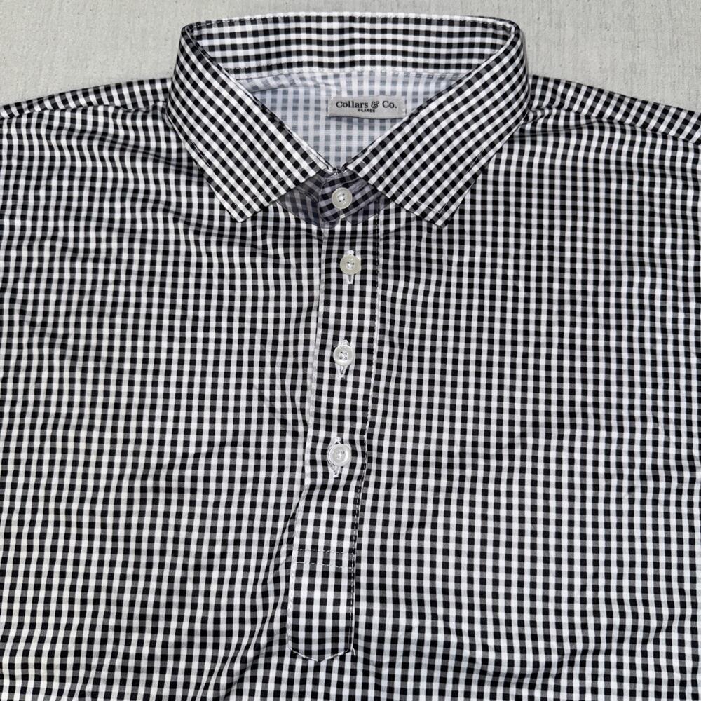 Collars & Co Golf Polo Black White Geometric AOP Size X- Large Preppy NWOT